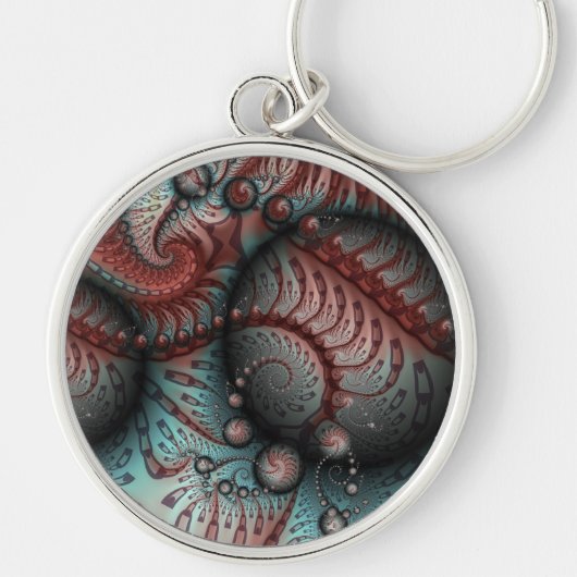 抽象芸術鮮やかなファンタジーフラクタルアートブラウンブルー キーホルダー (正面)