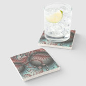 抽象芸術鮮やかなファンタジーフラクタルアートブラウンブルー ストーンコースター (横)