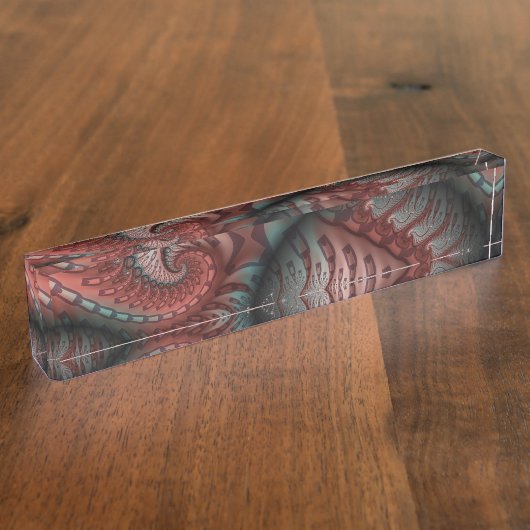 抽象芸術鮮やかなファンタジーフラクタルアートブラウンブルー デスクネームプレート (側面)