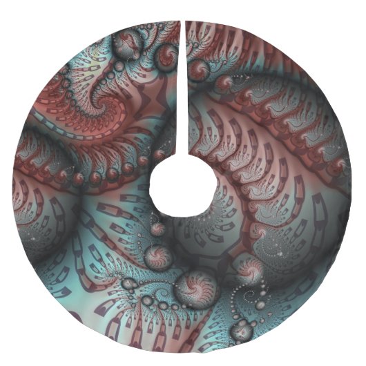 抽象芸術鮮やかなファンタジーフラクタルアートブラウンブルー ブラッシュドポリエステルツリースカート (正面)