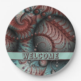 抽象芸術鮮やかなファンタジーフラクタルアートブラウンブルー ペーパープレート