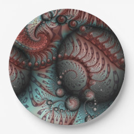 抽象芸術鮮やかなファンタジーフラクタルアートブラウンブルー ペーパープレート
