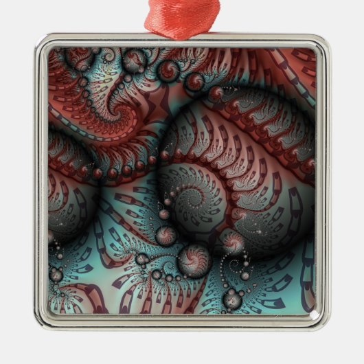 抽象芸術鮮やかなファンタジーフラクタルアートブラウンブルー メタルオーナメント (正面)