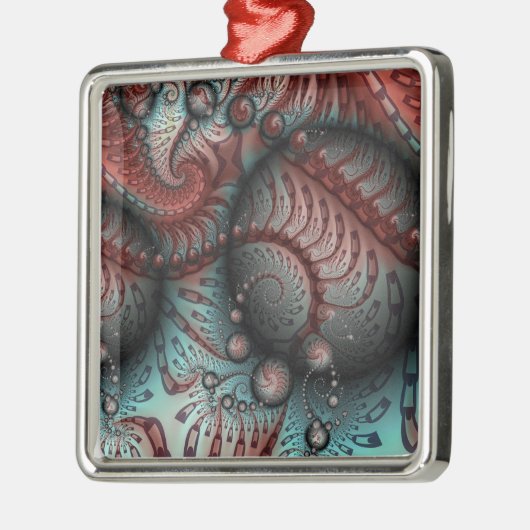 抽象芸術鮮やかなファンタジーフラクタルアートブラウンブルー メタルオーナメント (左)