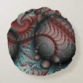 抽象芸術鮮やかなファンタジーフラクタルアートブラウンブルー ラウンドクッション (裏面)