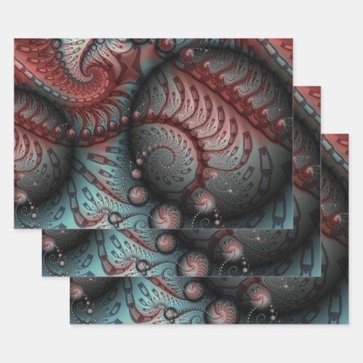 抽象芸術鮮やかなファンタジーフラクタルアートブラウンブルー ラッピングペーパーシート (セット)