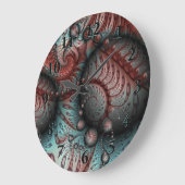 抽象芸術鮮やかなファンタジーフラクタルアートブラウンブルー ラージ壁時計 (傾斜)