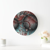 抽象芸術鮮やかなファンタジーフラクタルアートブラウンブルー ラージ壁時計 (ホーム)