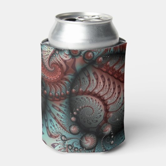抽象芸術鮮やかなファンタジーフラクタルアートブラウンブルー 缶クーラー (缶正面)