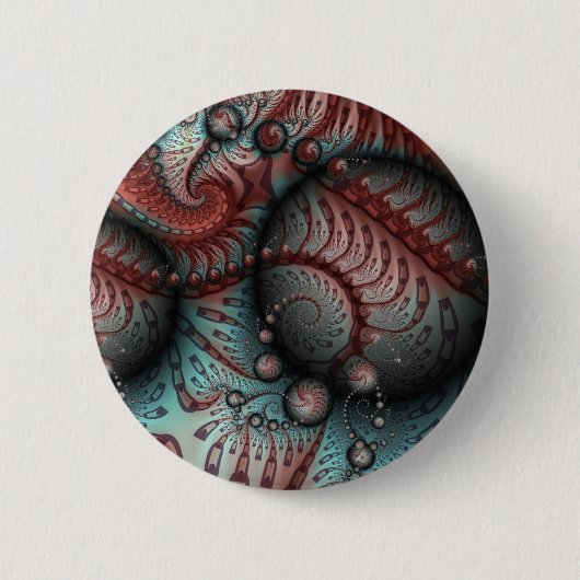 抽象芸術鮮やかなファンタジーフラクタルアートブラウンブルー 缶バッジ (正面)
