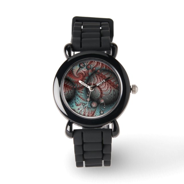 抽象芸術鮮やかなファンタジーフラクタルアートブラウンブルー 腕時計 (正面)