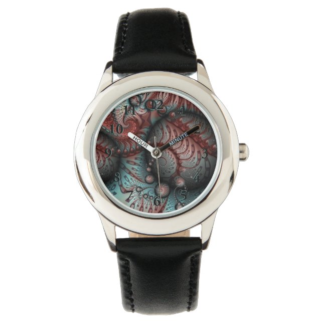 抽象芸術鮮やかなファンタジーフラクタルアートブラウンブルー 腕時計 (正面)