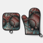抽象芸術鮮やかなファンタジーフラクタルアートブラウンブルー 鍋つかみ&鍋敷きセット (正面)