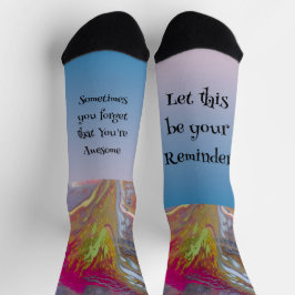 抽象芸術鮮やかな色の花とメッセージ付き2 ソックス