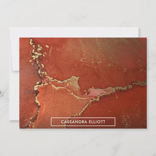 抽象芸術鮮やかな赤と金ゴールドアルコールインクリキッドアート サンキューカード (正面)