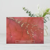 抽象芸術鮮やかな赤と金ゴールドアルコールインクリキッドアート サンキューカード (スタンド正面)