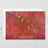 抽象芸術鮮やかな赤と金ゴールドアルコールインクリキッドアート サンキューカード (正面/裏面)