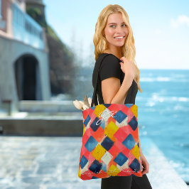 抽象芸術鮮やかの幾何学的パターン トートバッグ