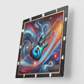 抽象芸術鮮やかの渦の中でエレキギター スクエア壁時計 (傾斜)