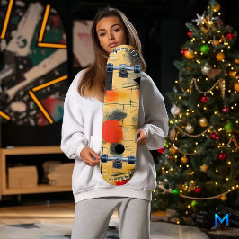 抽象芸術鮮やかイエローとレッドスケートボードデザイン スケートボード