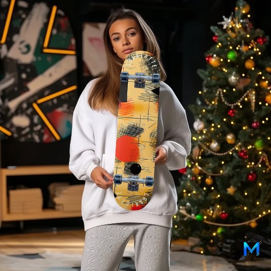 抽象芸術鮮やかイエローとレッドスケートボードデザイン スケートボード