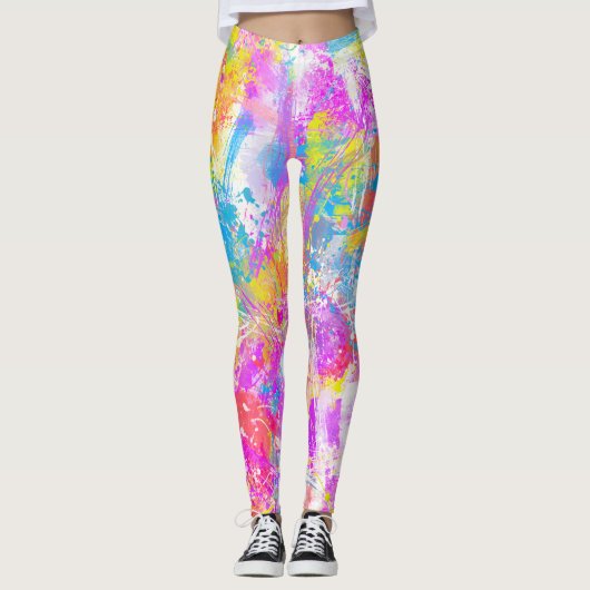 抽象芸術鮮やかカラフルストローク レギンス (正面)