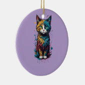 抽象芸術鮮やかキャットアートTシャツは恋人に最適 セラミックオーナメント (右)