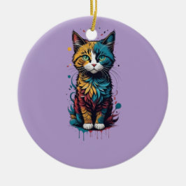 抽象芸術鮮やかキャットアートTシャツは恋人に最適 セラミックオーナメント