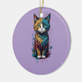 抽象芸術鮮やかキャットアートTシャツは恋人に最適 セラミックオーナメント (左)
