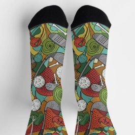 抽象芸術鮮やかゴルフアート:クラブ、ボール、フラグ ソックス