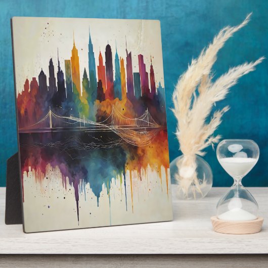 抽象芸術鮮やかスカイラインシティスケープ フォトプラーク (側面)