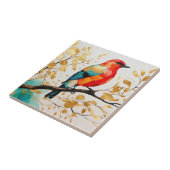 抽象芸術鮮やかソンバードオンゴールデ葉ンズツリー タイル (側面)