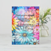 抽象芸術鮮やかデイジーフラワーバースデーパーティー 招待状 (スタンド正面)