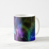 抽象芸術鮮やかバタフライネオンブルーパープルティー コーヒーマグカップ (正面右)
