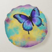 抽象芸術鮮やかバタフライピローデザイン ラウンドクッション (裏面)