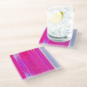 抽象芸術鮮やかピンクとパープルのストライプアート ガラスコースター (アングル)