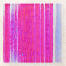 抽象芸術鮮やかピンクとパープルのストライプアート ガラスコースター