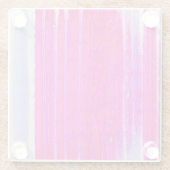 抽象芸術鮮やかピンクとパープルのストライプアート ガラスコースター (裏面)