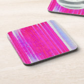 抽象芸術鮮やかピンクとパープルのストライプアート コースター (左側)