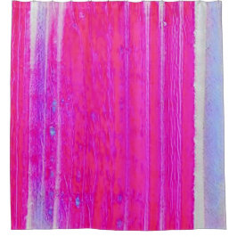 抽象芸術鮮やかピンクとパープルのストライプアート シャワーカーテン
