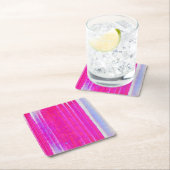 抽象芸術鮮やかピンクとパープルのストライプアート スクエアペーパーコースター (インサイチュ)