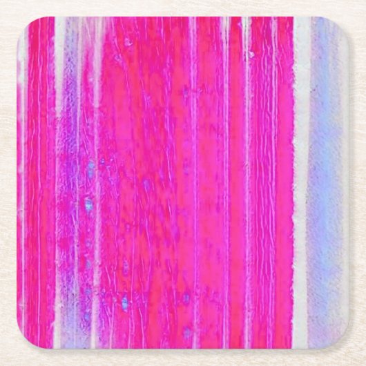抽象芸術鮮やかピンクとパープルのストライプアート スクエアペーパーコースター (正面)
