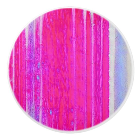 抽象芸術鮮やかピンクとパープルのストライプアート セラミックノブ (正面)