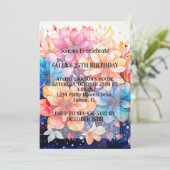 抽象芸術鮮やかフラワーアート誕生日パーティー 招待状 (スタンド正面)