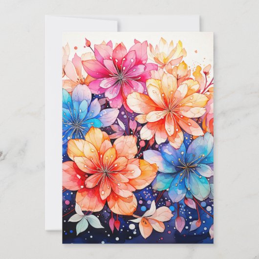 抽象芸術鮮やかフラワーアート誕生日パーティー 招待状 (裏面)