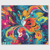抽象芸術鮮やかフローラバースト ラッピングペーパー (フラット)