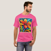 抽象芸術鮮やかフローラバースト Tシャツ (正面フル)