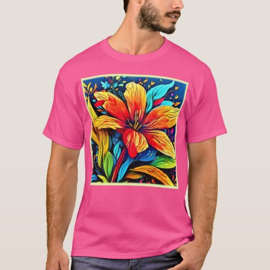 抽象芸術鮮やかフローラバースト Tシャツ (正面)