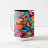 抽象芸術鮮やかフローラマググ ツートーンマグカップ (正面左)