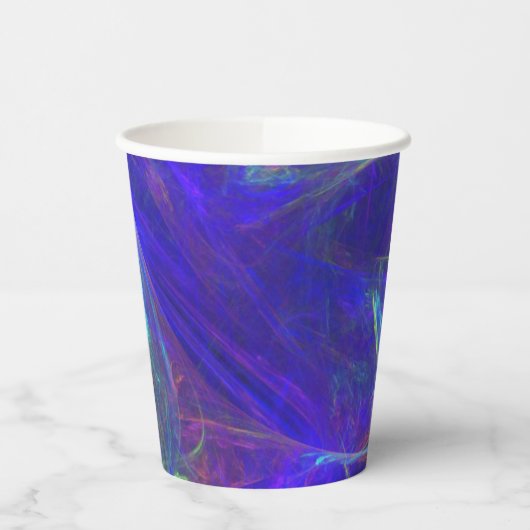 抽象芸術鮮やかブルーピンクグリーン宇宙渦巻き 紙コップ (左)
